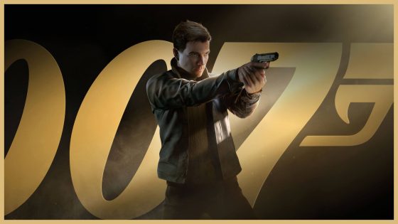 Official 007 First Light launch trailer image showing James Bond aiming a handgun in front of the 007 logo