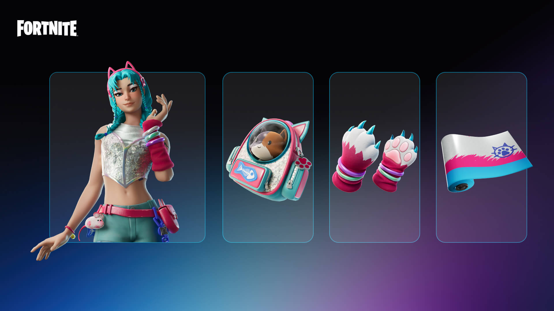 Katalina Outfit and mobile reward items displayed in official Fortnite promotional artwork